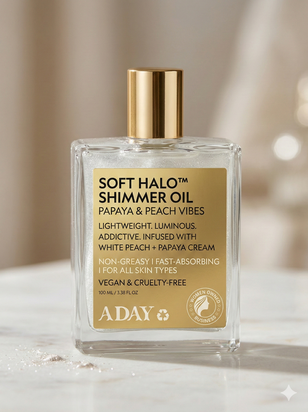 Soft Halo™ Shimmer Oil – Papaya & Peach | Vegan Body Glow