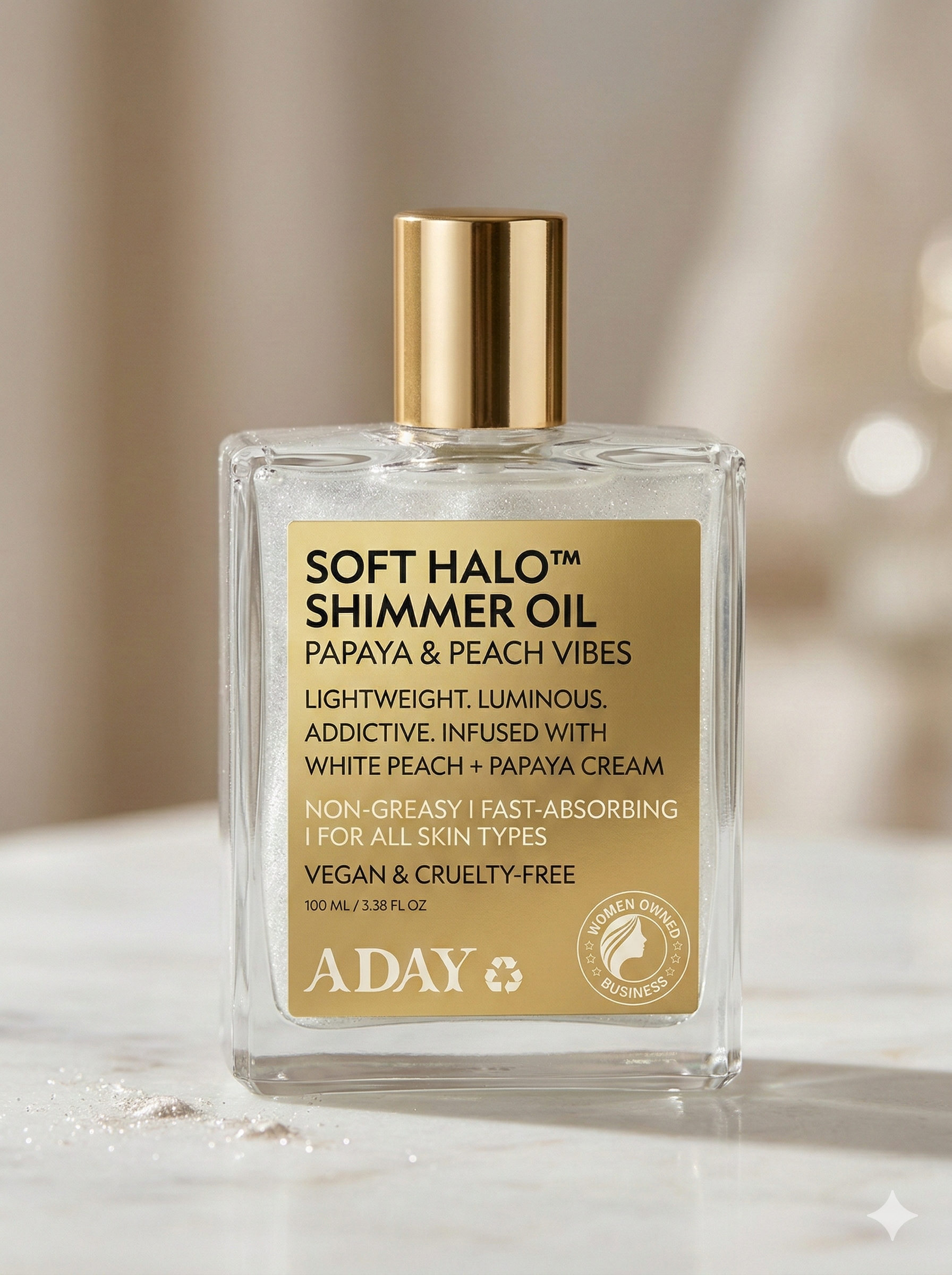 Soft Halo™ Shimmer Oil – Papaya & Peach | Vegan Body Glow